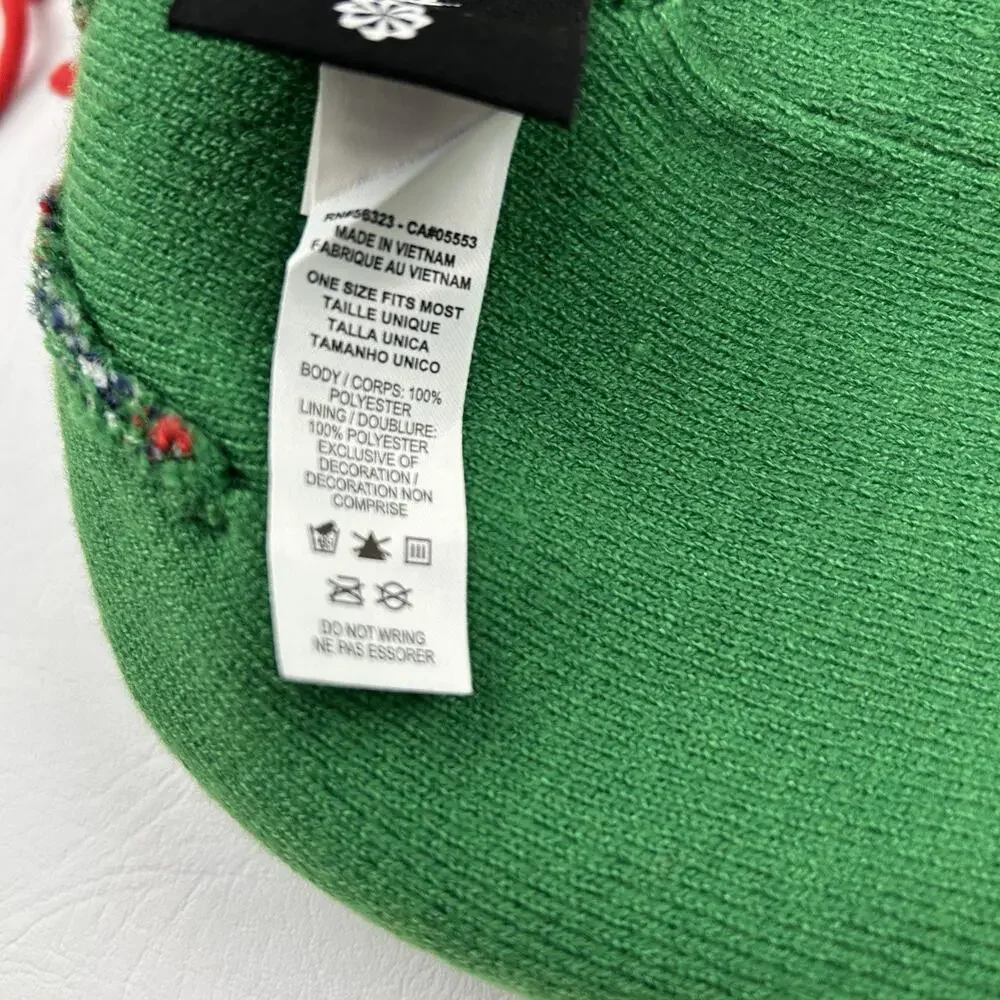Nike Christmas Pom Beanie Hat Green Reindeer Just Do It Cuffed One Size NWT